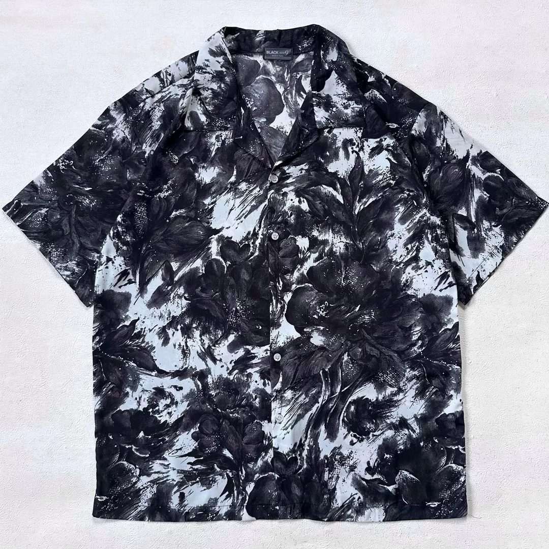 Designer Shirts Button Ups Designer BLACK NINE ABSTRACT PATTERN SHIRT Vintage