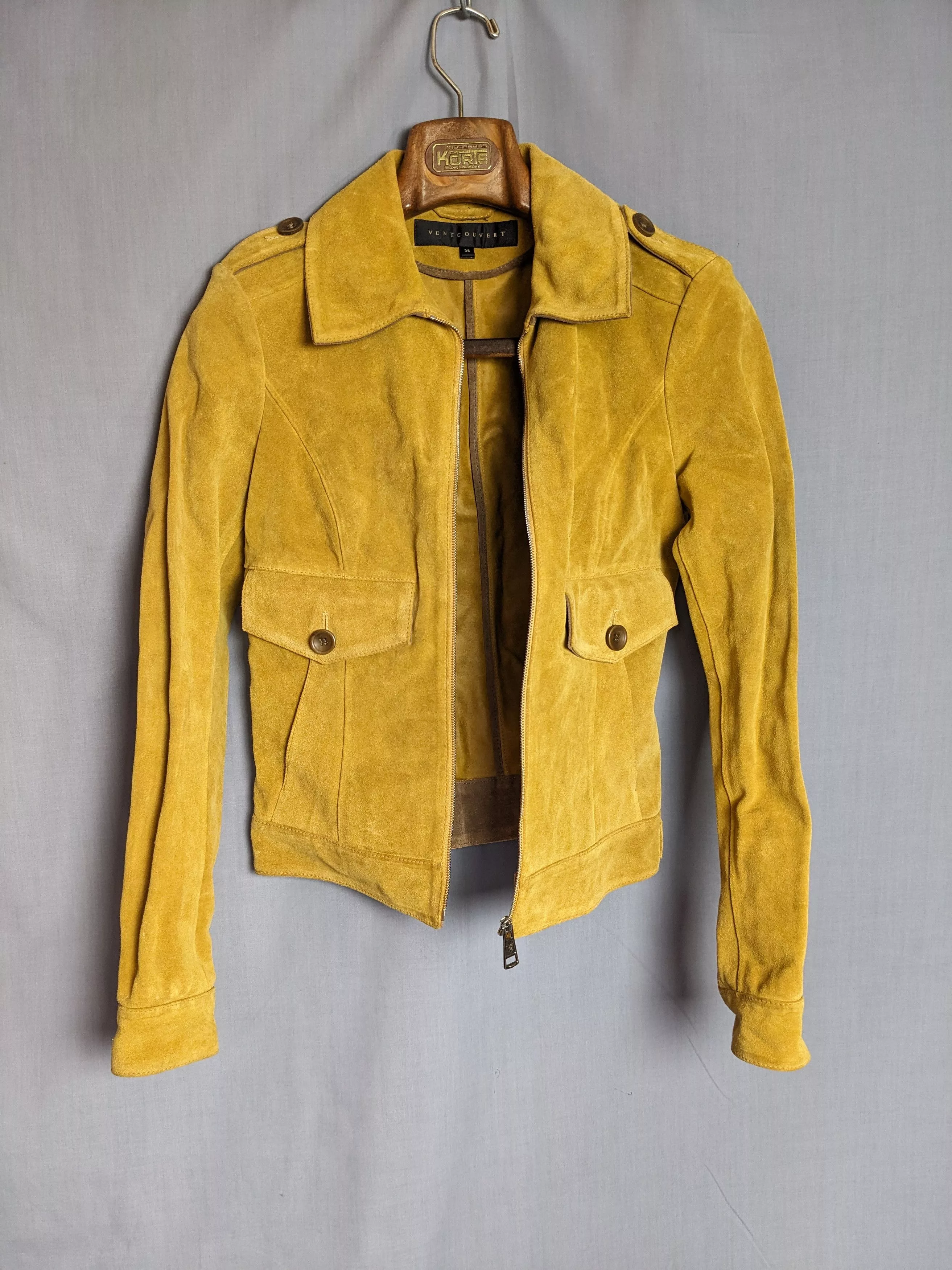 Designer Leather Jackets Designer VENTCOUVERT - Jacket - 100% calf split Leather - Size 38 Gold