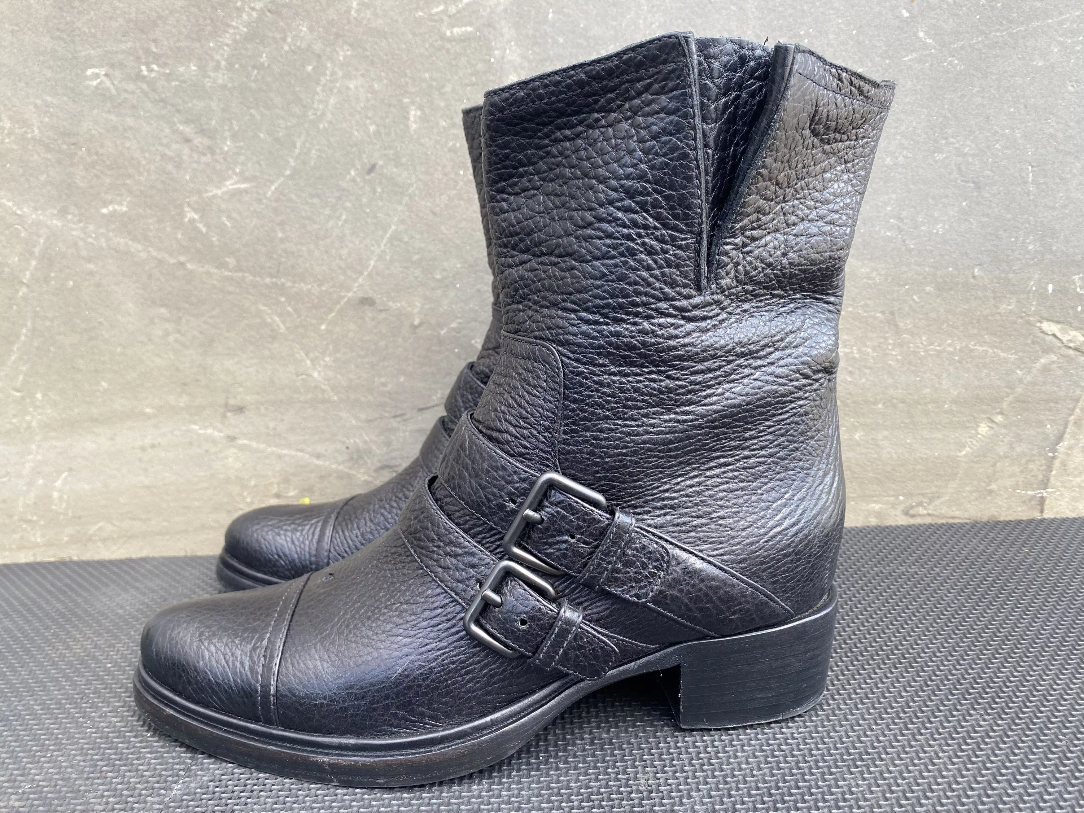 Miu Miu Boots Miu Miu Women’s Leather Biker Moto Pull On Buckle Boots Black