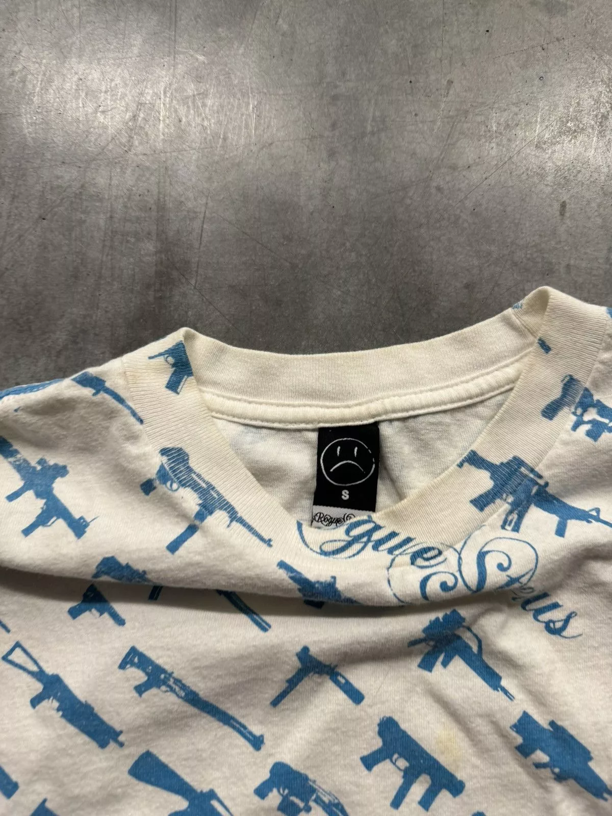 Rogue Status Short Sleeve T Shirts Rogue Status × Vintage Vintage Y2K Rogue Status Gun All Over Print T Shirt White