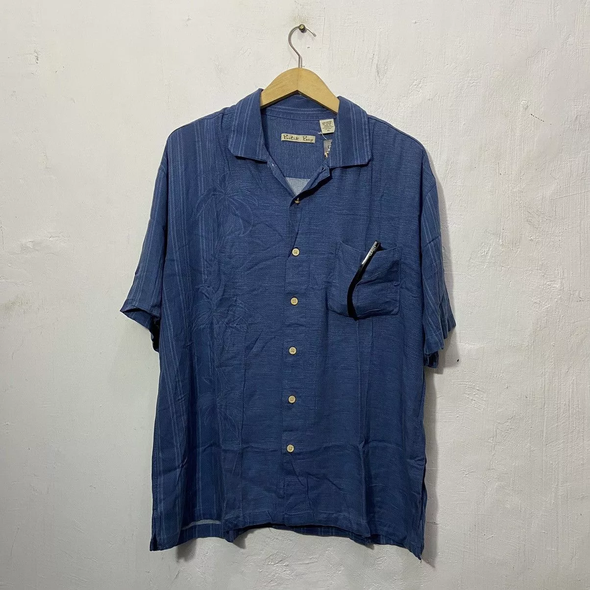 Batik Bay Shirts Button Ups Batik Bay × Japanese Brand Batik Bay Hawaii Open Collar 100% Rayon Shirt Palm Blue Vintage