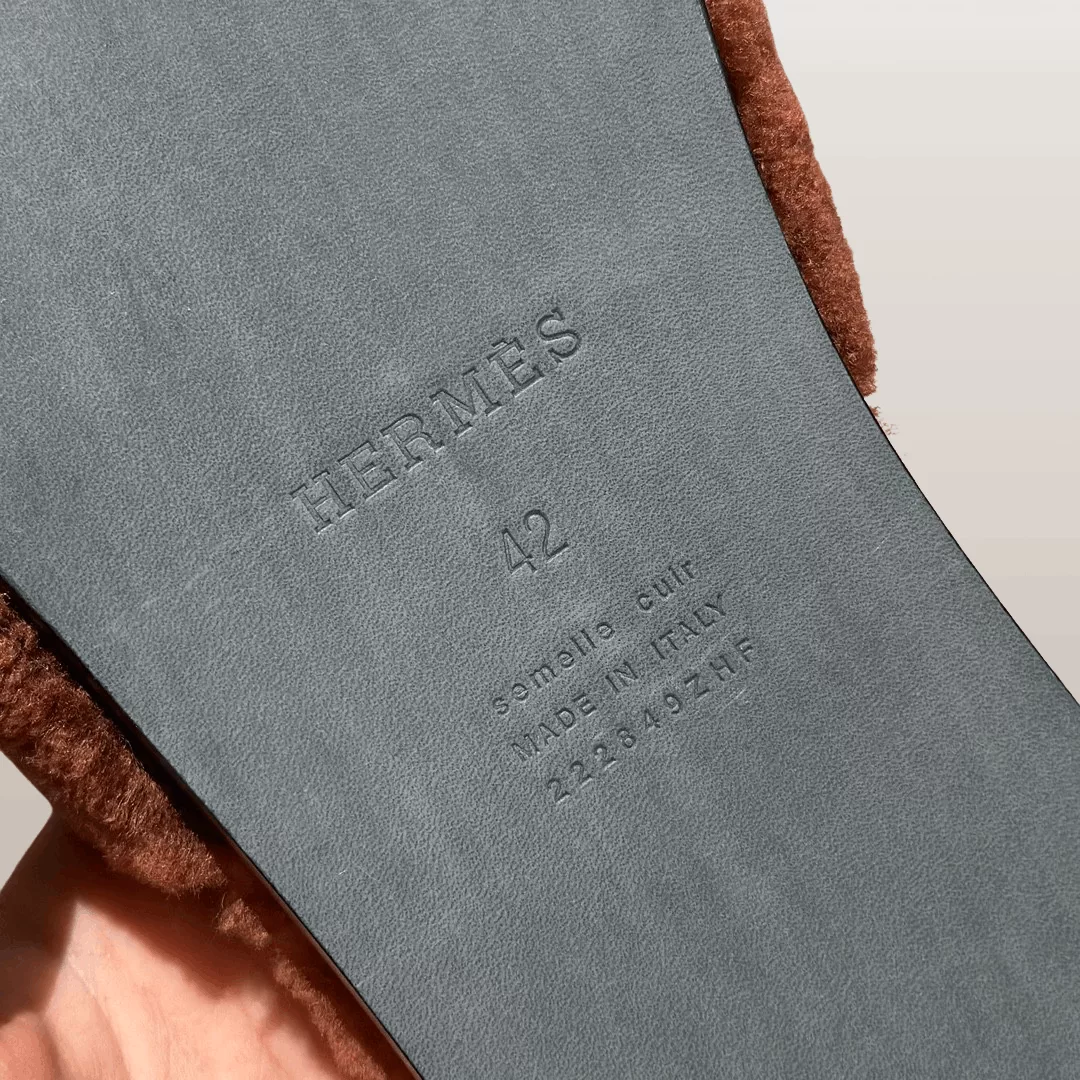 Hermes Sandals Hermes Izmir Cognac Brown Shearling Mule Sandals Multi