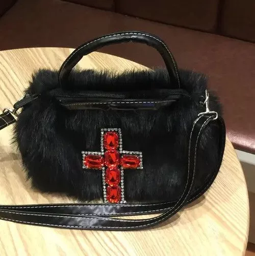 Vintage Handle Bags Vintage Gothic Soft Black Cross Handbag