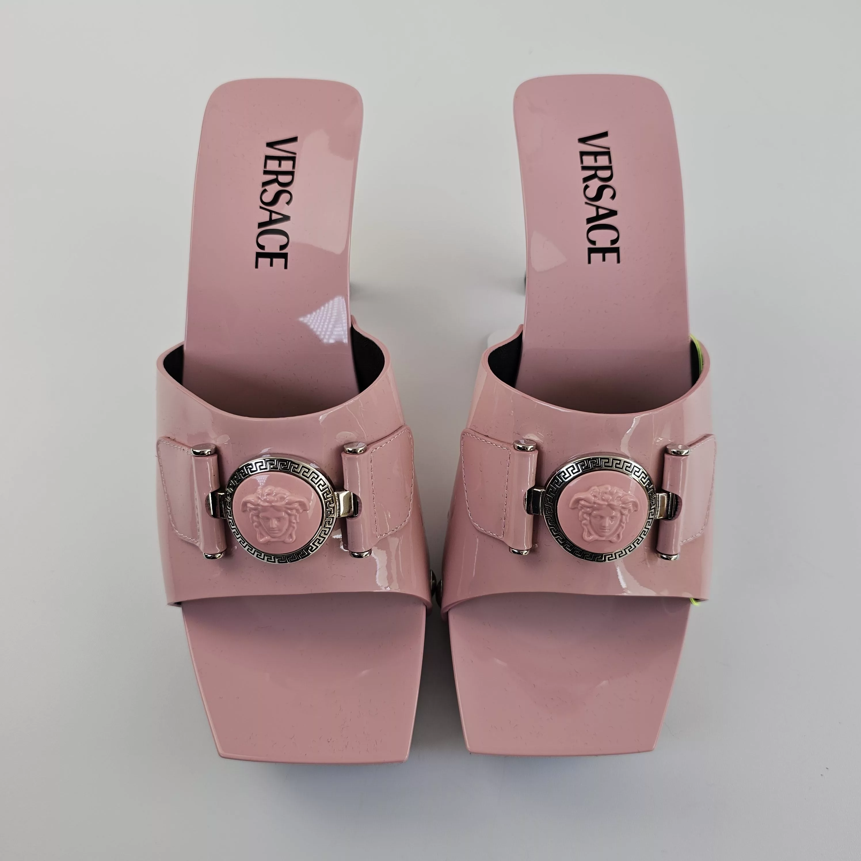 Versace Heels Versace Medusa Buckle Pink 60mm Patent Leather Mules New