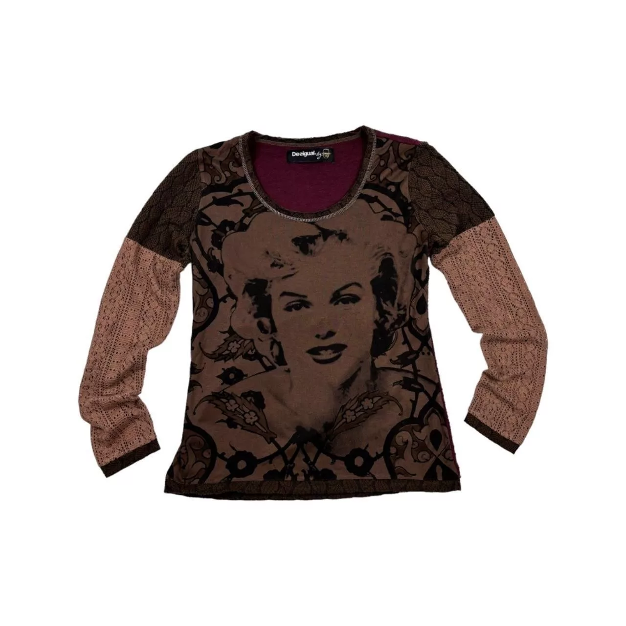 20471120 Blouses 20471120 × Japanese Brand Desigual Crochet Sleeves Top Brown Vintage