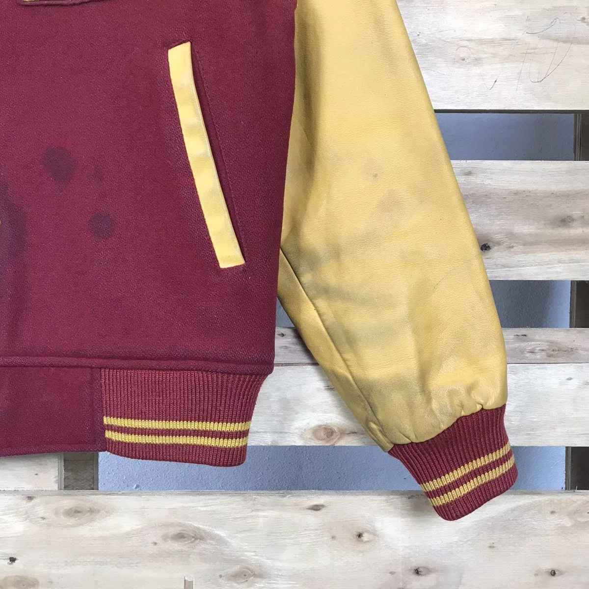 Macbeth Leather Jackets Macbeth × Vintage Vintage Macbeth MB Leather Varsity Jacket Big Logo Multi