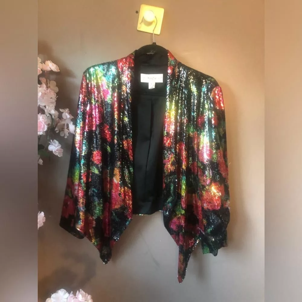 Designer Blazers Designer Floral blazer with sequins long sleeve Red