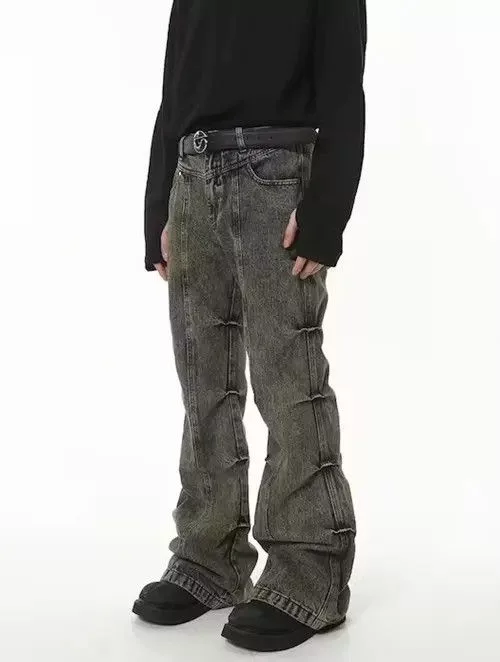 Jean Denim Grunge Stack Washed Gray Denim Jeans Avant-Garde
