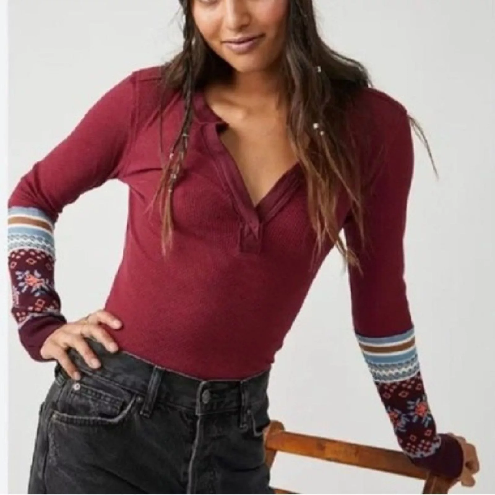 Free People Blouses FREE PEOPLE Mikah Layering Thermal Cuff NWT Wine Combo in XS Red
