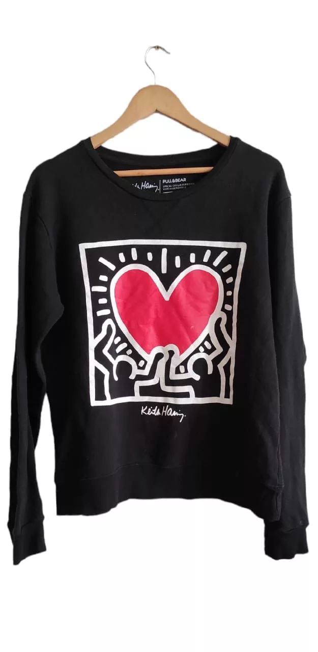 Keith Haring Sweaters Keith Haring × Pull & Bear KEITH HARING SWEATSHIRT Dancing Heart Graphic Pullover Black