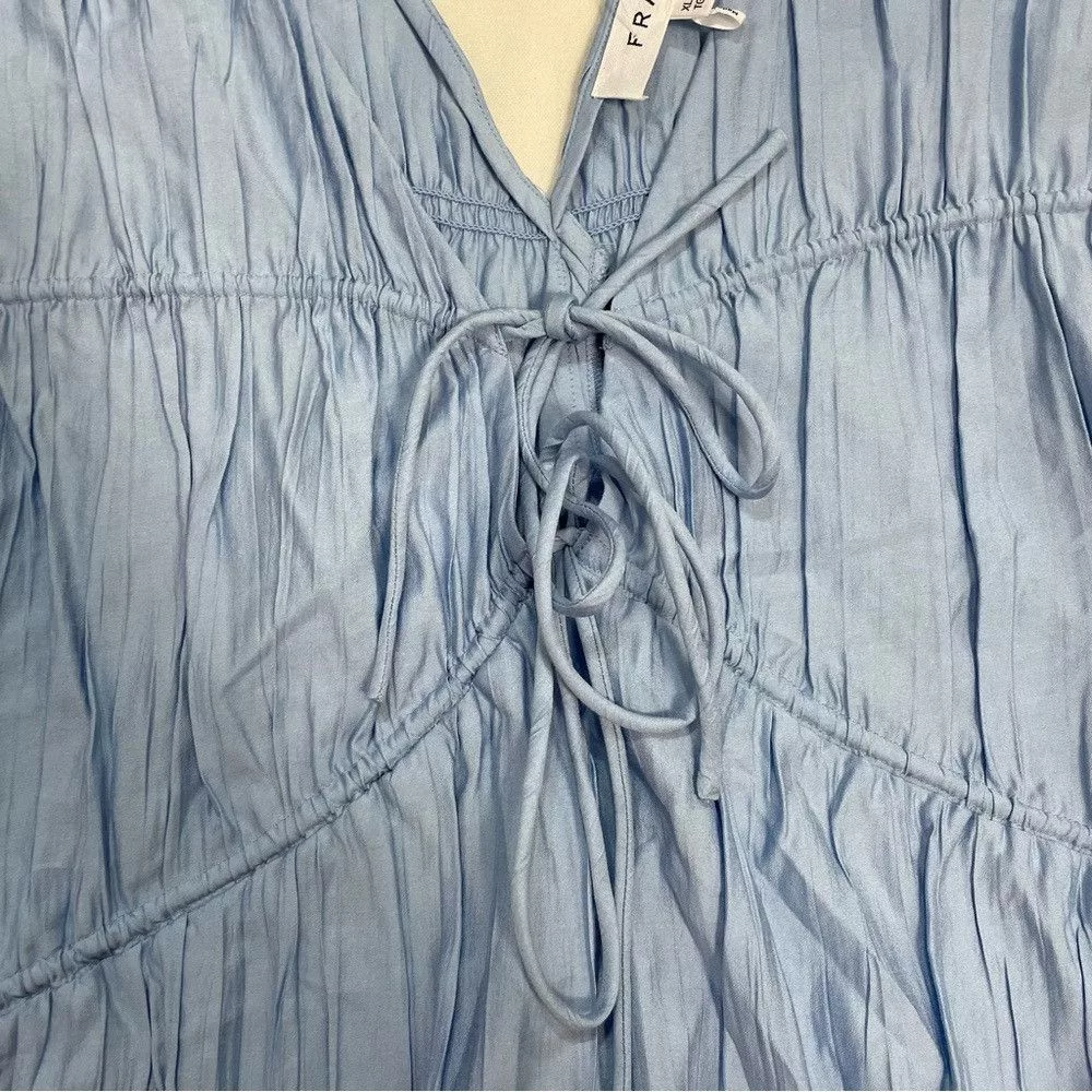 Frame Blouses New Frame Tie Front Cinched Crinkle Light Blue Blouse Tank