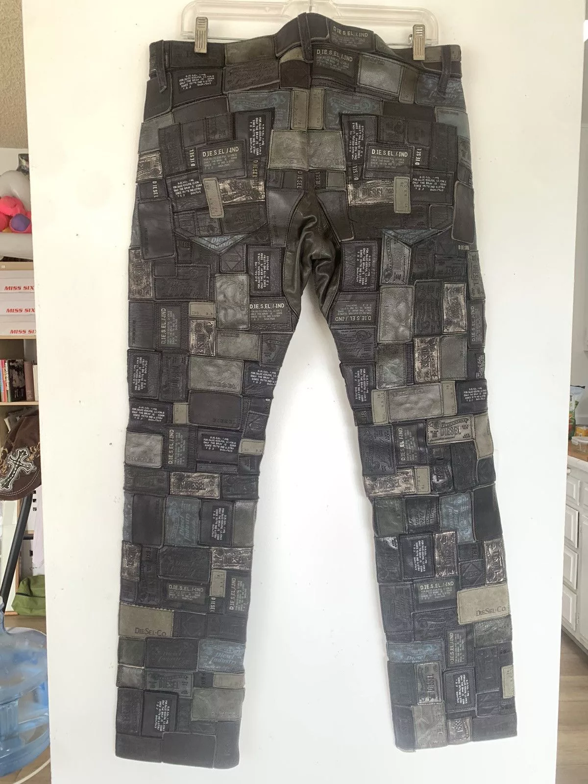 Diesel Casual Pants DIESEL Size 32 REBOOT Leather Patchwork Pants Black
