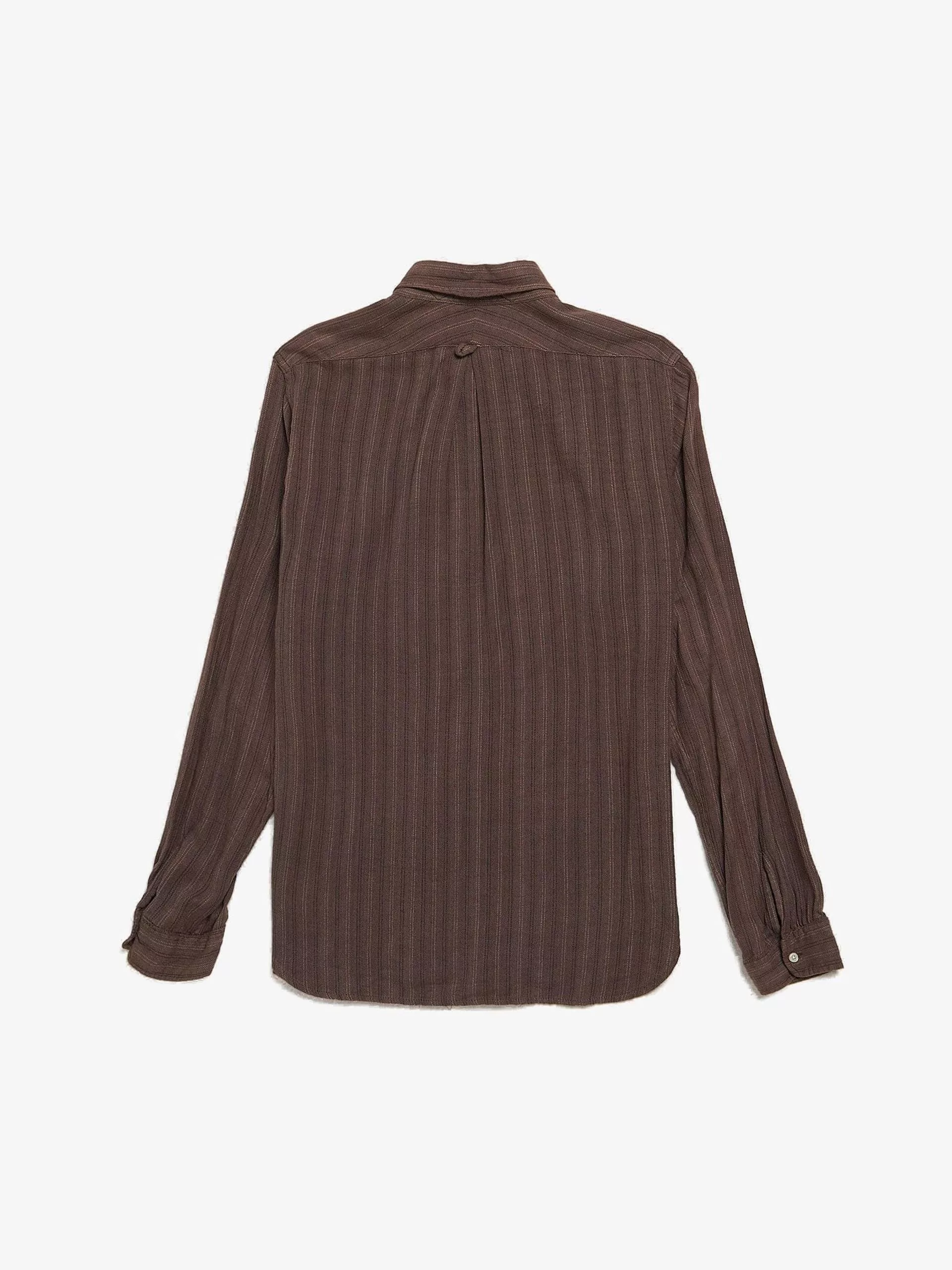Engineered Garments Long Sleeve T Shirts Engineered Garments Light Brown Striped Buttoned Coton Shirt