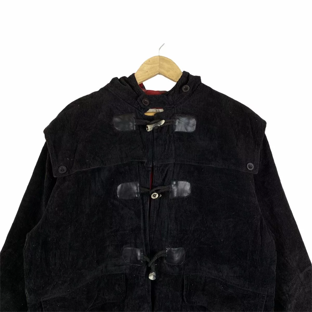 Vintage Heavy Coats Vintage HOUSTON Coduroy Toggle Button Hoodie Long Jacket Black