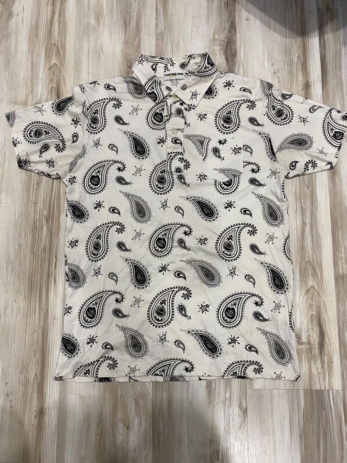 Bape Shirts Button Ups Bape Paisley Button Up S/S Shirt White