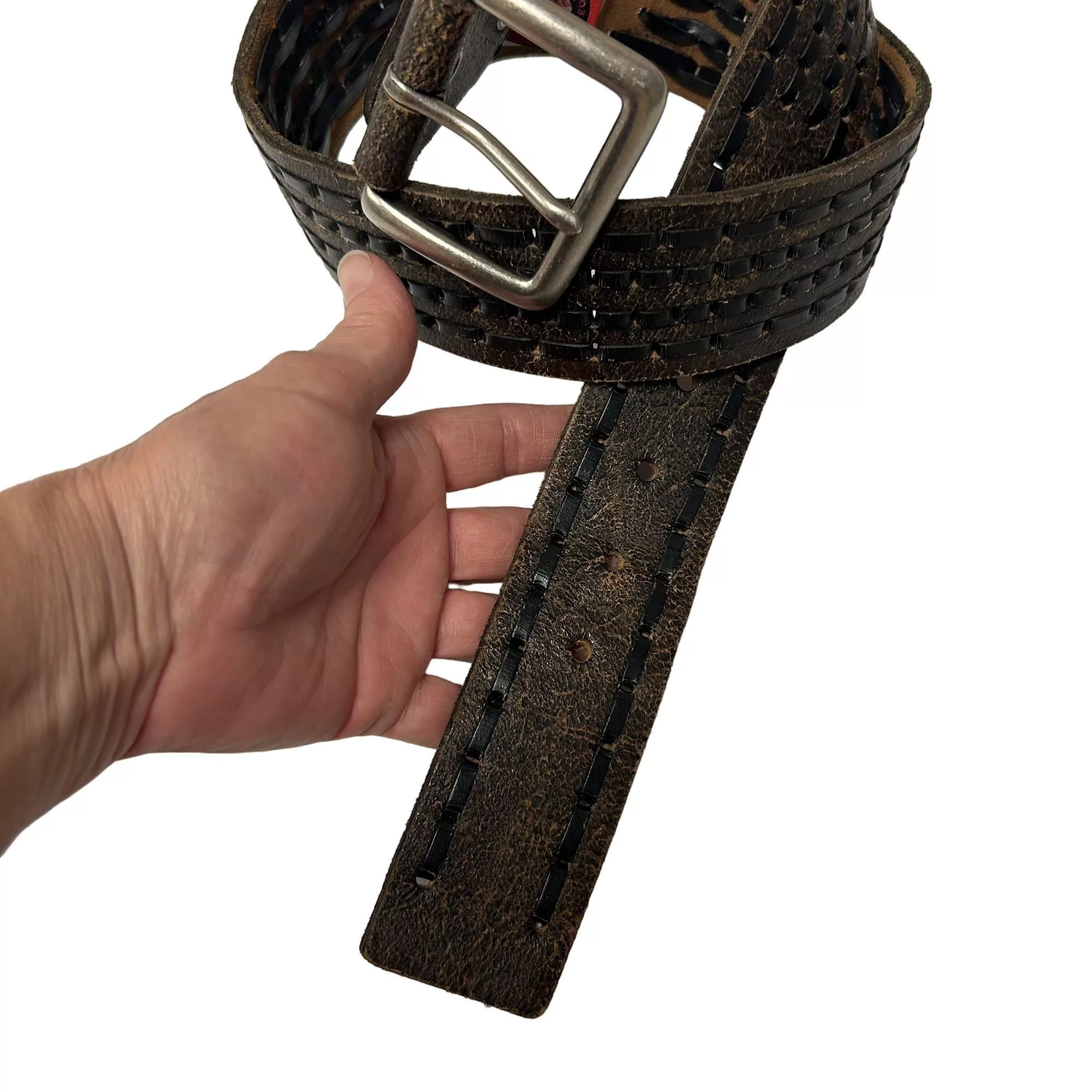 Other Belts Other C-Red Black DISTRESSED Leather Wide LACED Motorcycle Belt
