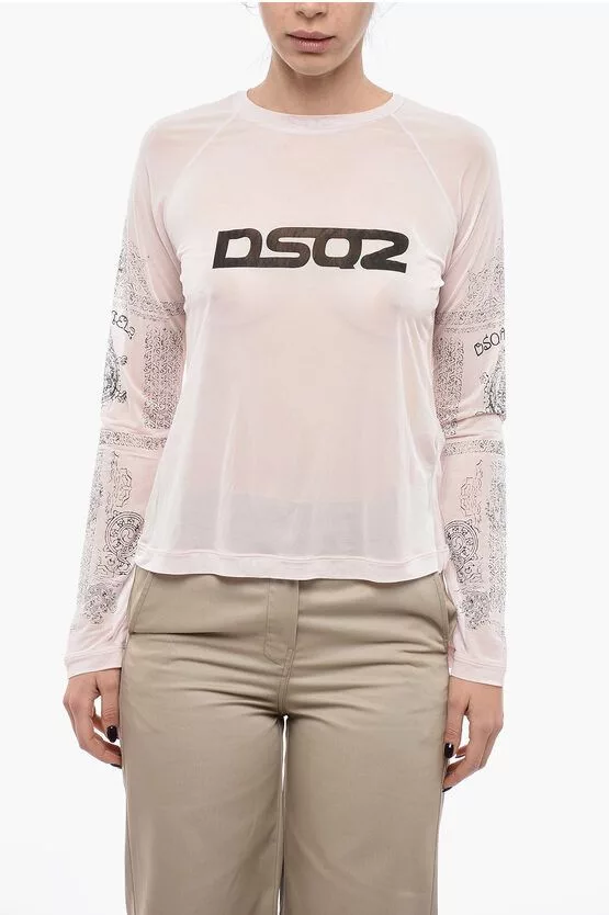 Dsquared2 Long Sleeve T Shirts Dsquared2 og1mm0624 Long Sleeved Logo T-Shirt in Pink