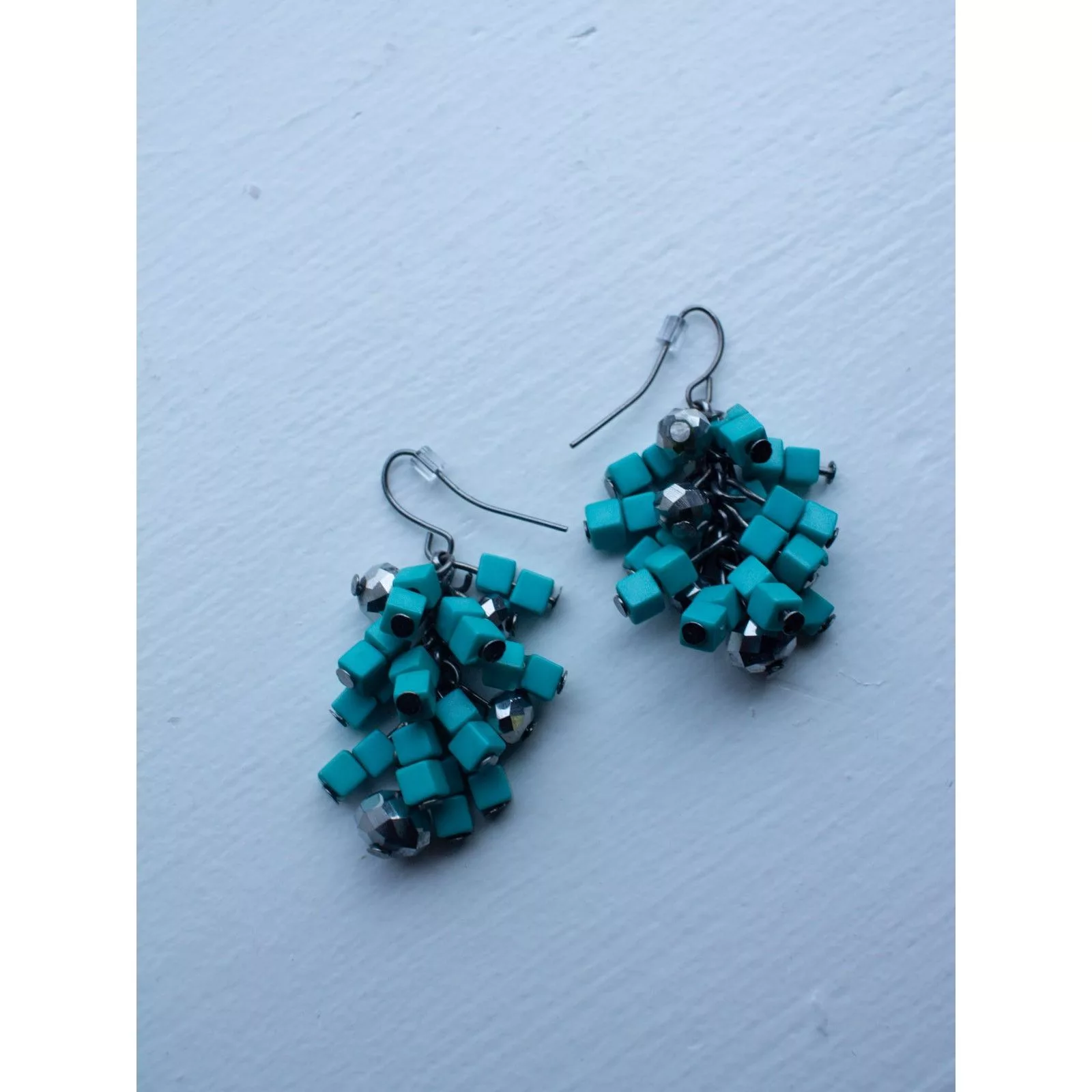 Vintage Earrings Vintage Turquoise Cluster Earrings Dangly circa Mid-2000s Blue