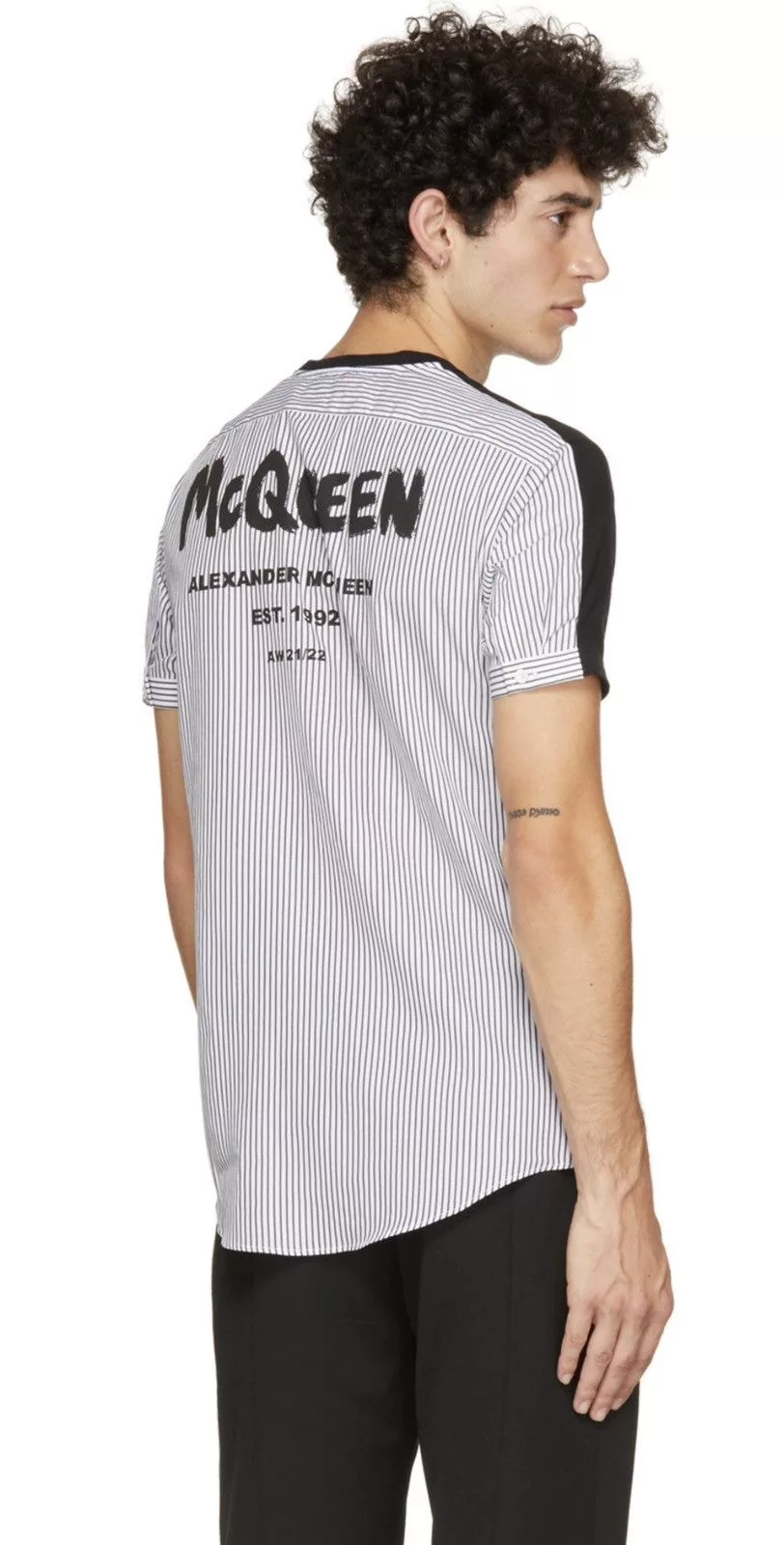 Alexander McQueen Short Sleeve T Shirts Alexander McQueen Black & White Stripped Graffiti T- Shirt