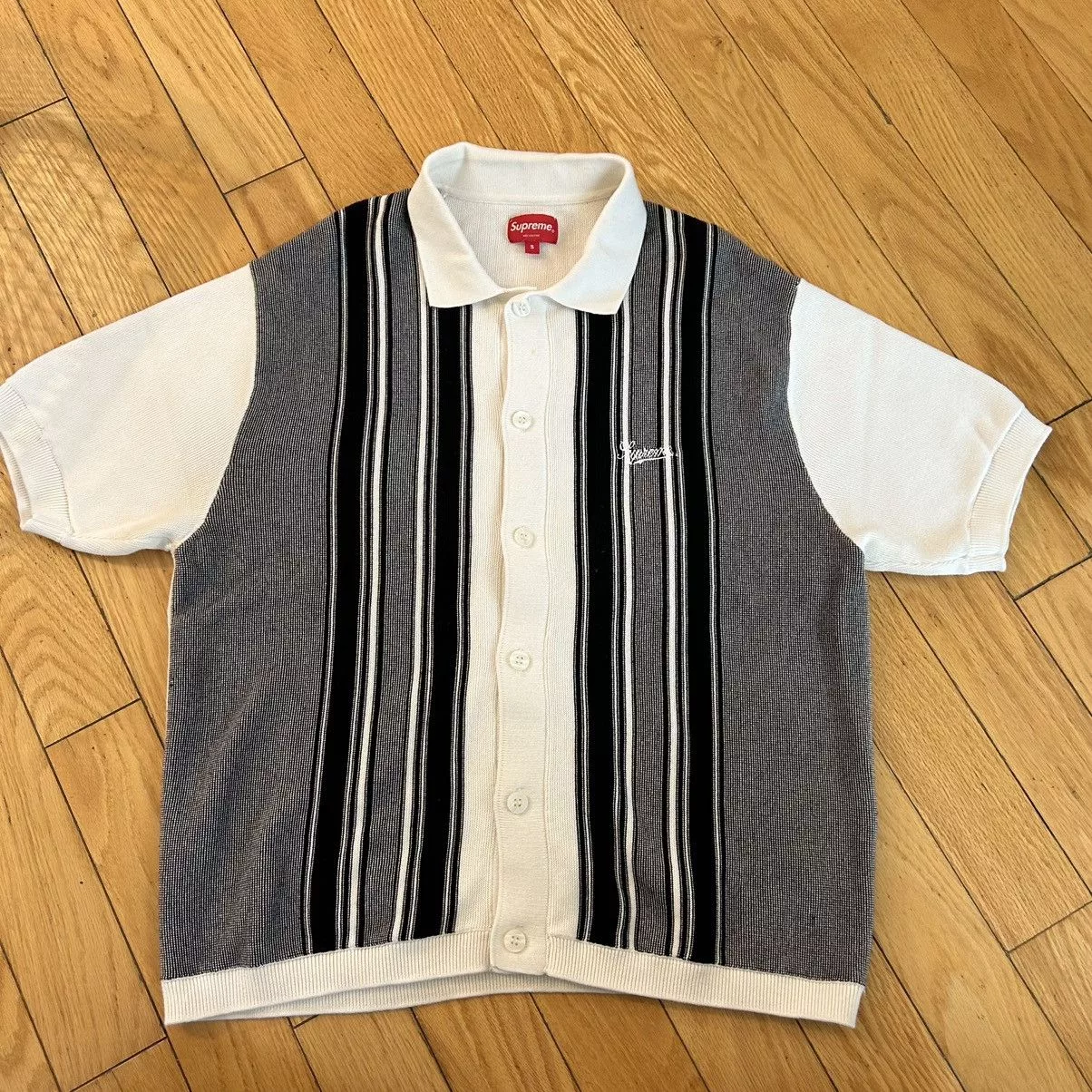 Supreme Polos Supreme Stripe Button Up Polo White Small