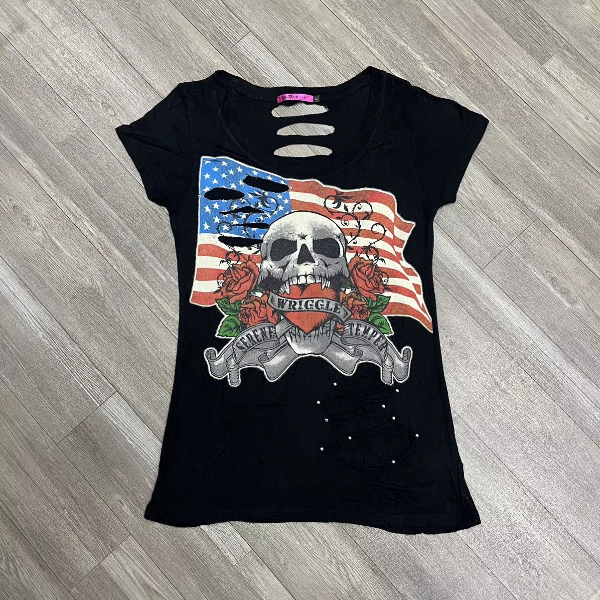 14th Addiction Short Sleeve T Shirts 14th Addiction × If Six Was Nine × Japanese Brand Japanese Digdeep Seditionaries Gothic Punk Skull Black