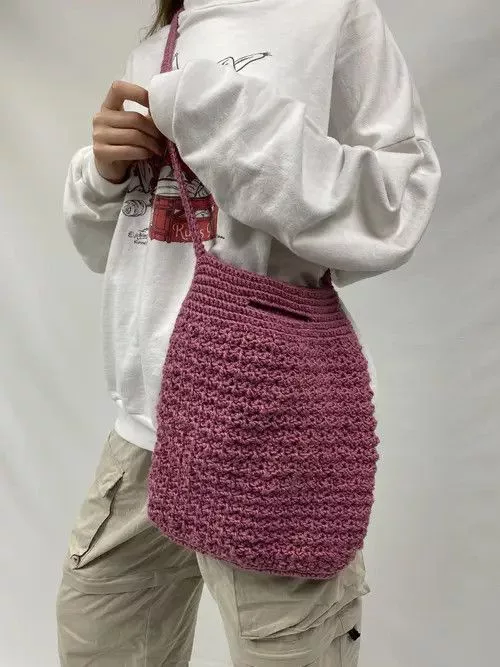 Handmade Bags Luggage Handmade Knit Crochet Bag Vintage Avant Garde Style Pink Streetwear