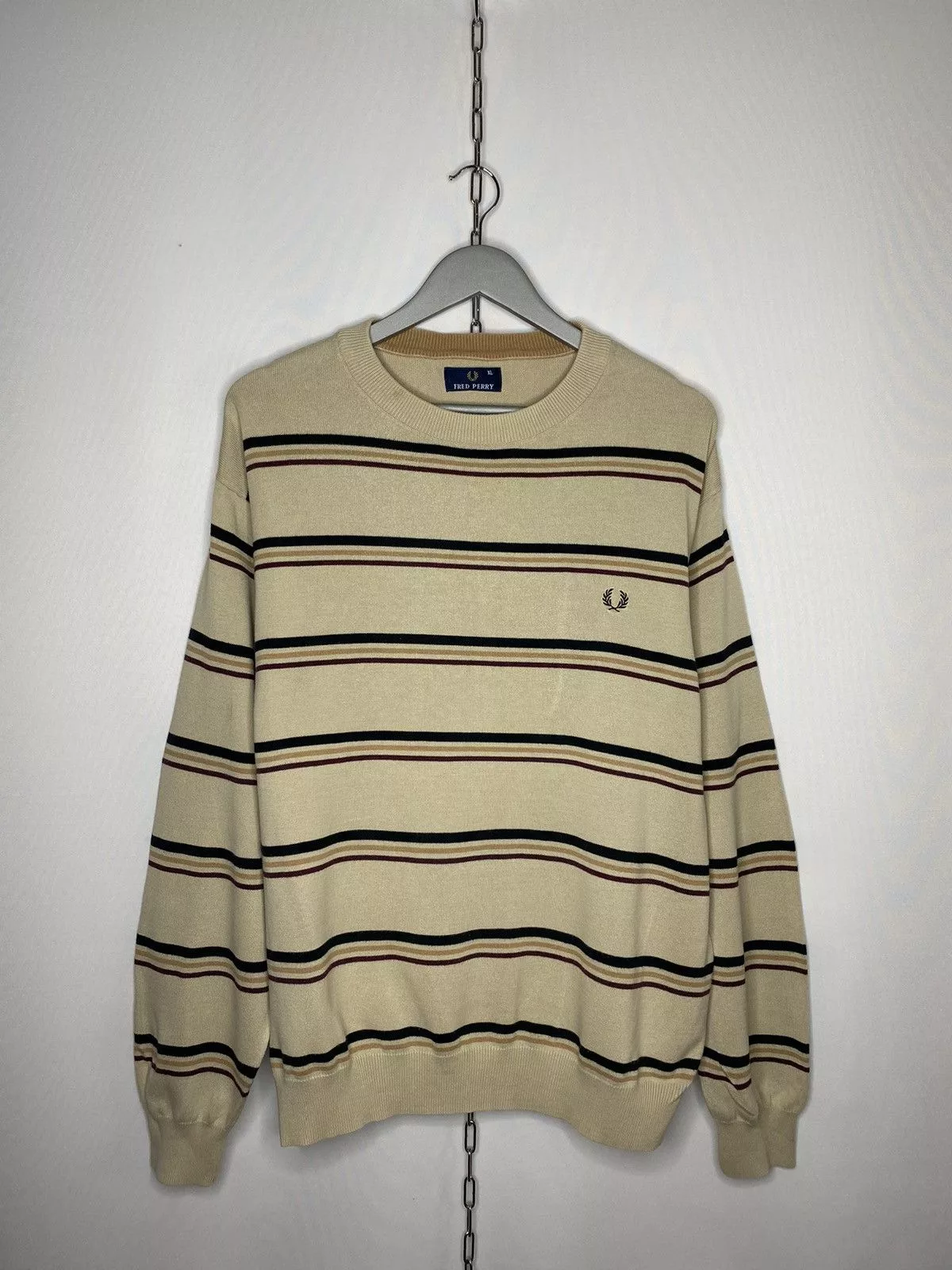 Fred Perry Sweatshirts Hoodies Fred Perry × Vintage ❌Vintage Fred Perry Striped Sweatshirt Pullover❌ Beige Streetwear