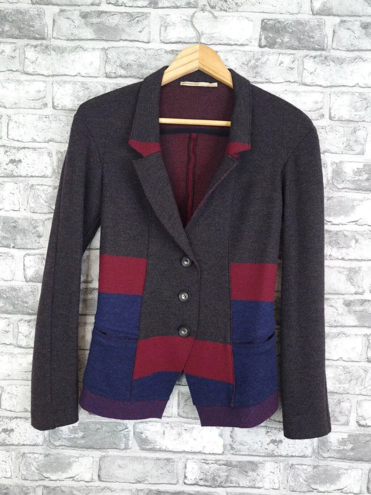 Marithe + Francois Girbaud Jackets Marithe + Francois Girbaud Marithe Francois Girbaud Jacket Uk 8 Patchwork Wool Blazer Gray