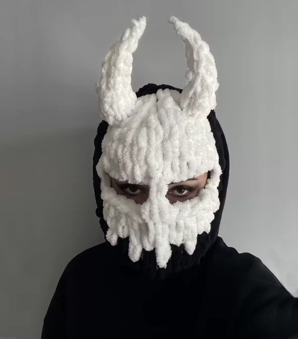 Other Hats Other Devil balaclava with horns . Scull ski mask . Knitt mask Black Avant-Garde