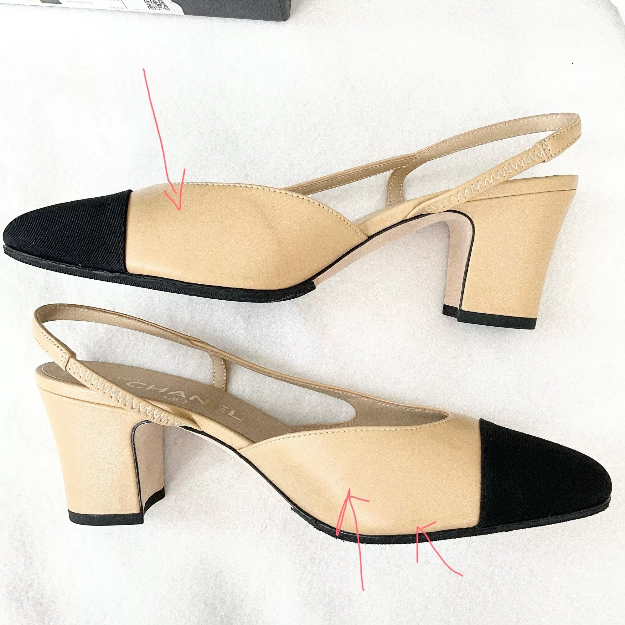 Chanel Heels CHANEL Interlocking TWO tone beige Leather Slingback Pumps h Multi