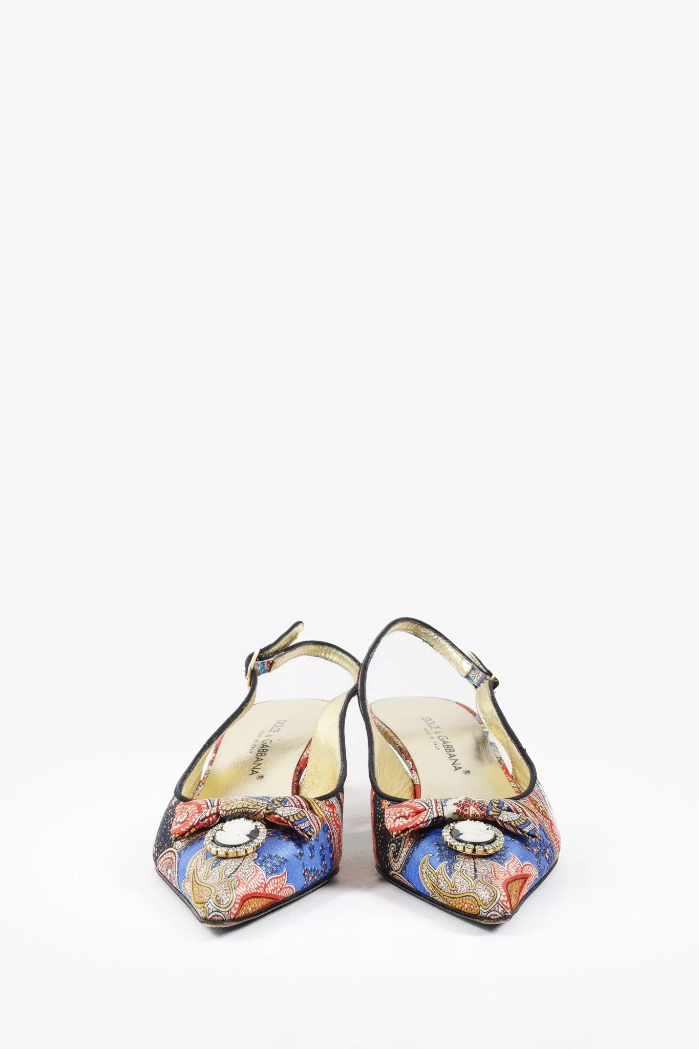 Dolce & Gabbana Heels Dolce & Gabbana Patchwork Print Cameo Slingback Heels Multi
