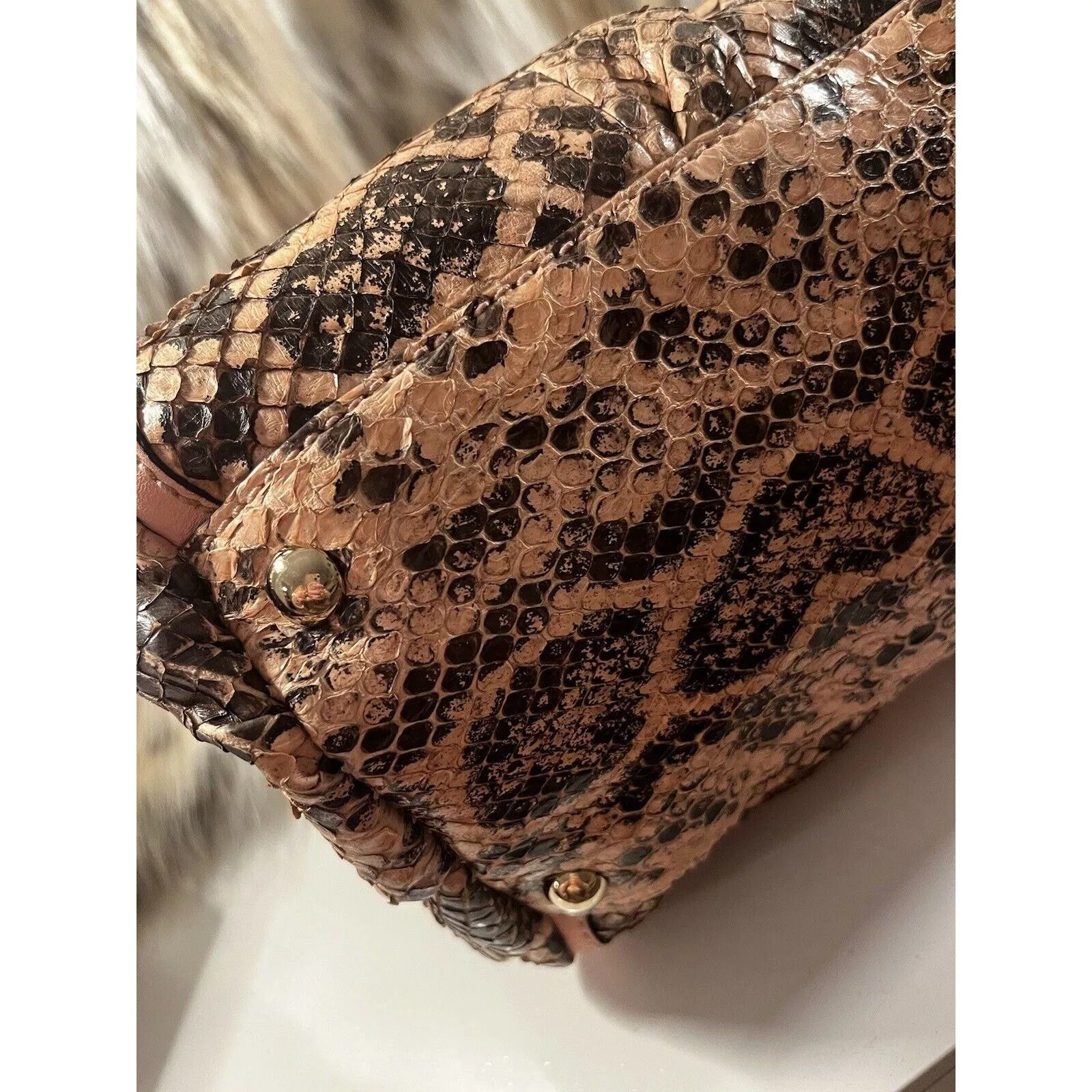 Gucci Shoulder Bags RARE Gucci PYTHON Handbag LARGE, Tan/pink.