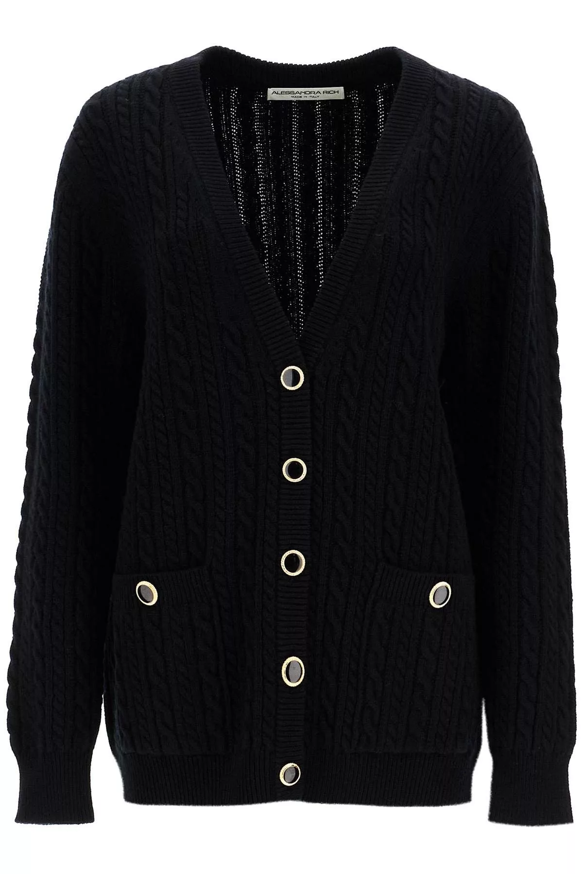 Alessandra Rich Sweaters ALESSANDRA RICH Oversized Wool Cardigan Black