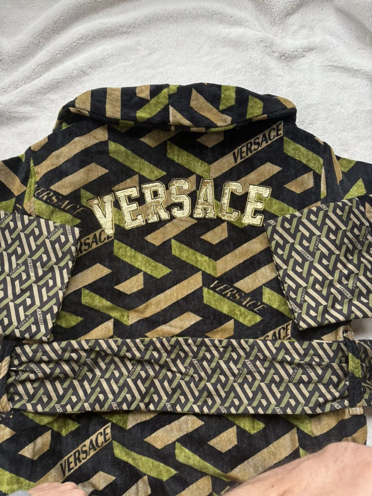 Versace Miscellaneous Versace La Greca Embroidered Sequence Robes Green