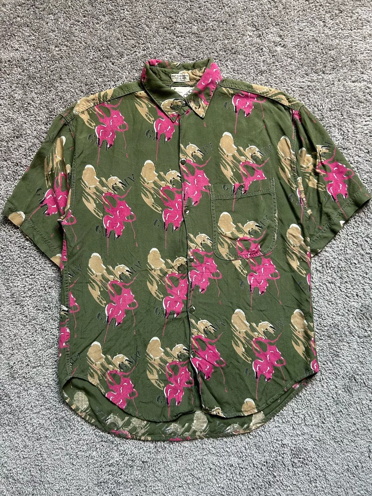 Vintage Shirts Button Ups Vintage 60s Rayon Button Up Single Needle Goouch India Green