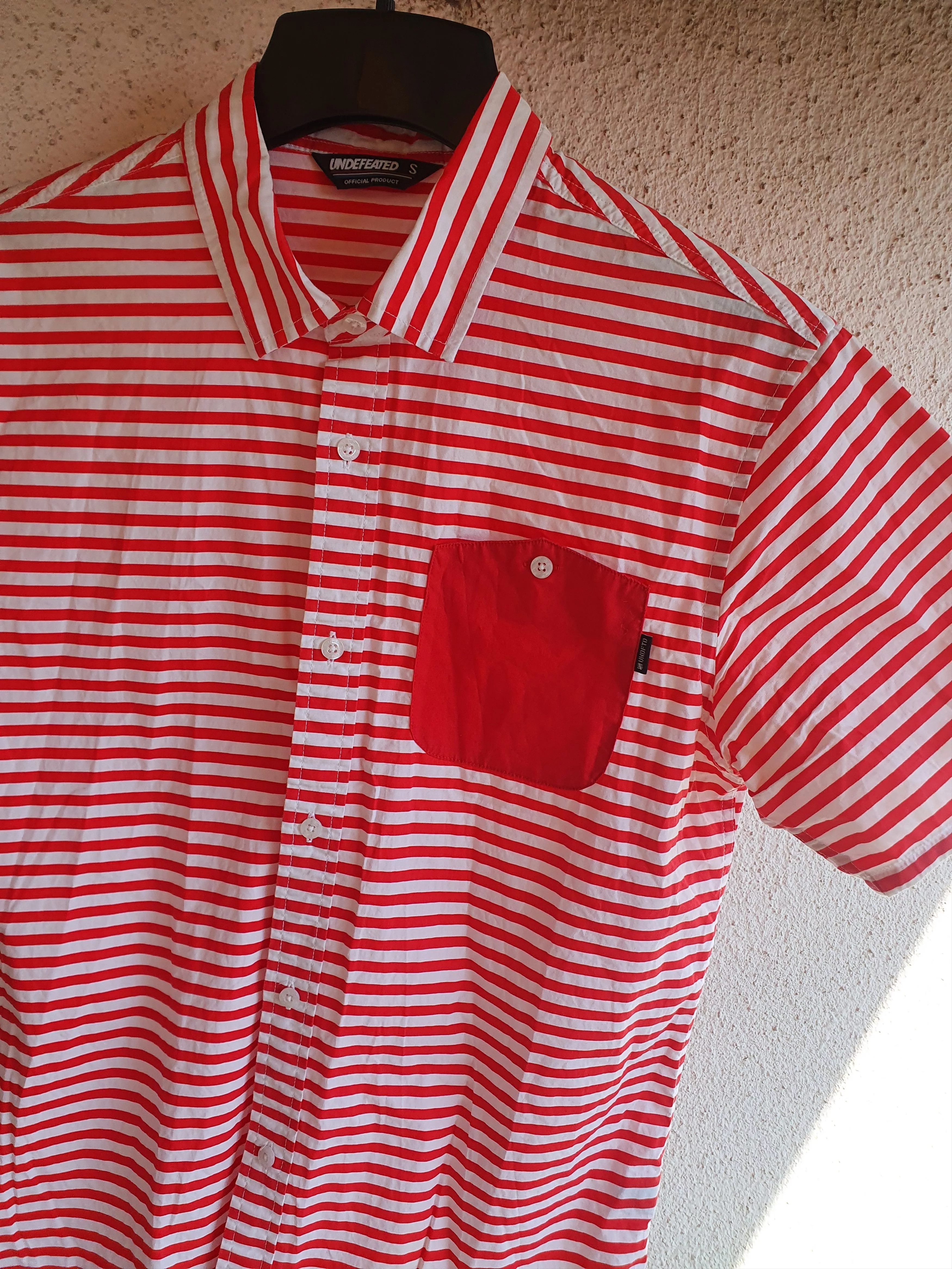 Undefeated Shirts Button Ups Undefeated Red/White striped short sleeve button up shirt,S Streetwear