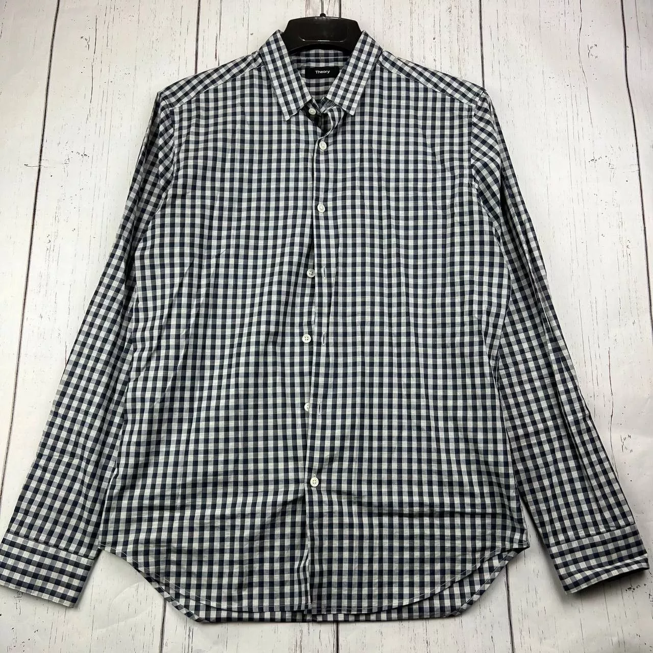 Theory Shirts Button Ups Theory Medium Plaid Long Sleeve Button Down Shirt Men Cotton Blue