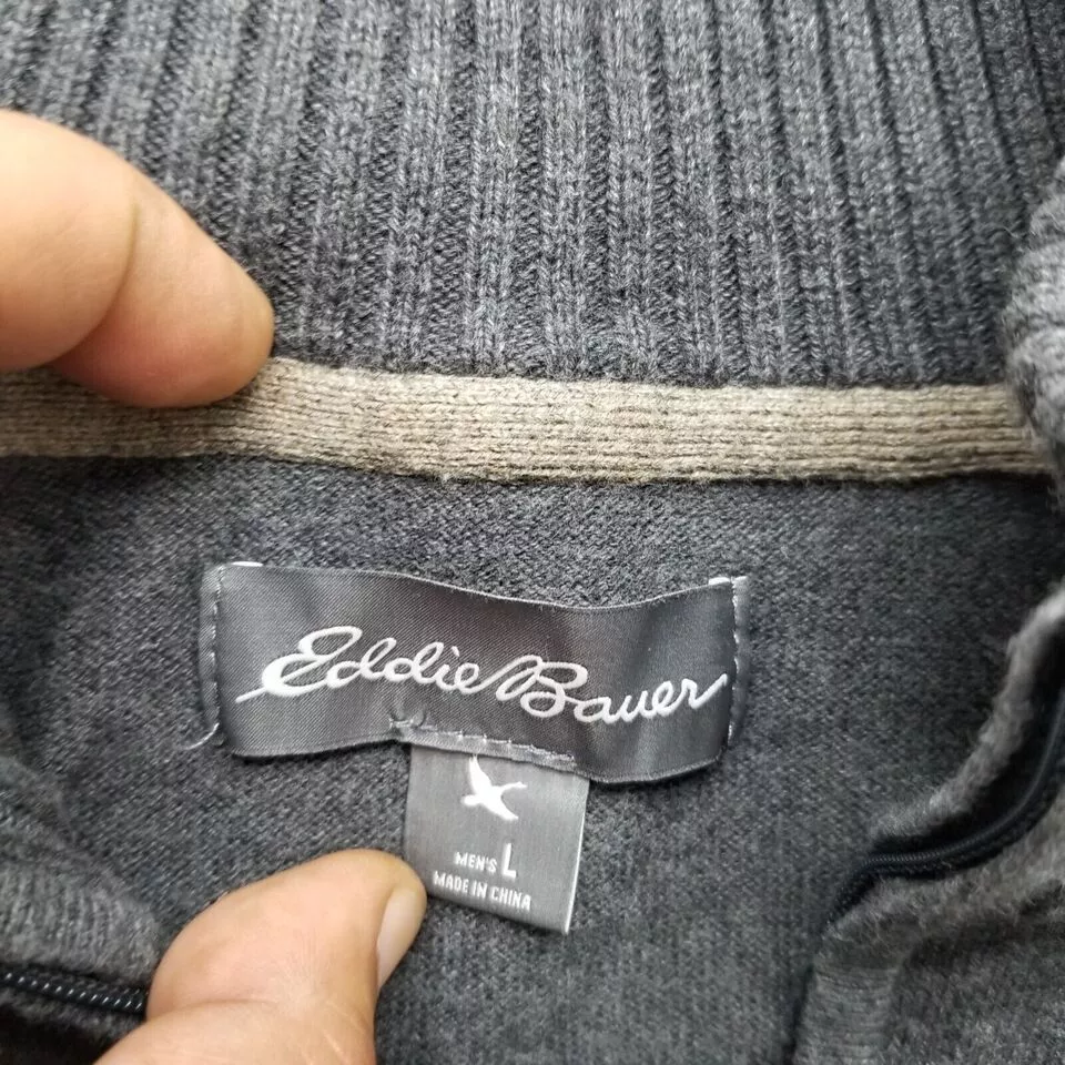 Eddie Bauer Sweaters Knitwear Eddie Bauer Eddie Bower Sweater Men Large Pullover Mock Neck Zip Gray