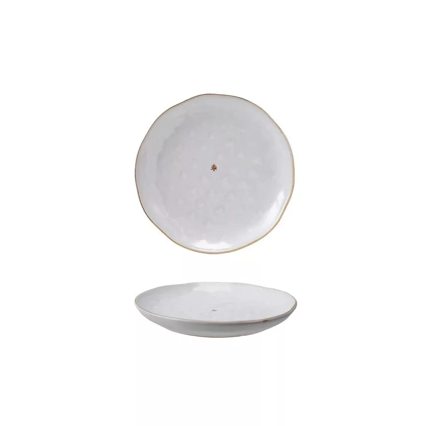 6" Stoneware Plate  w/ Trees & Gold Rim