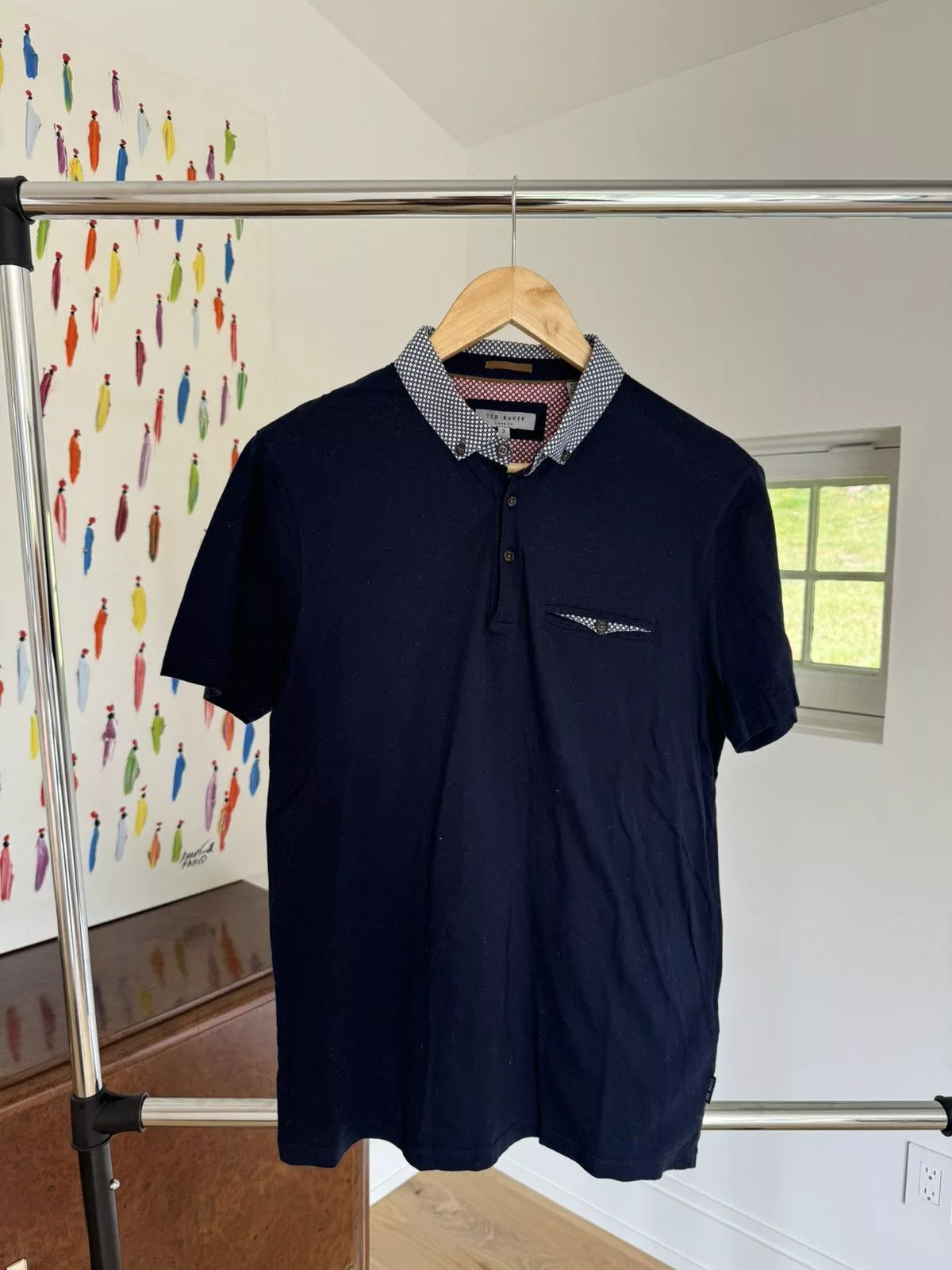 Ted Baker Polos Ted Baker Patterned Collar Polo Blue