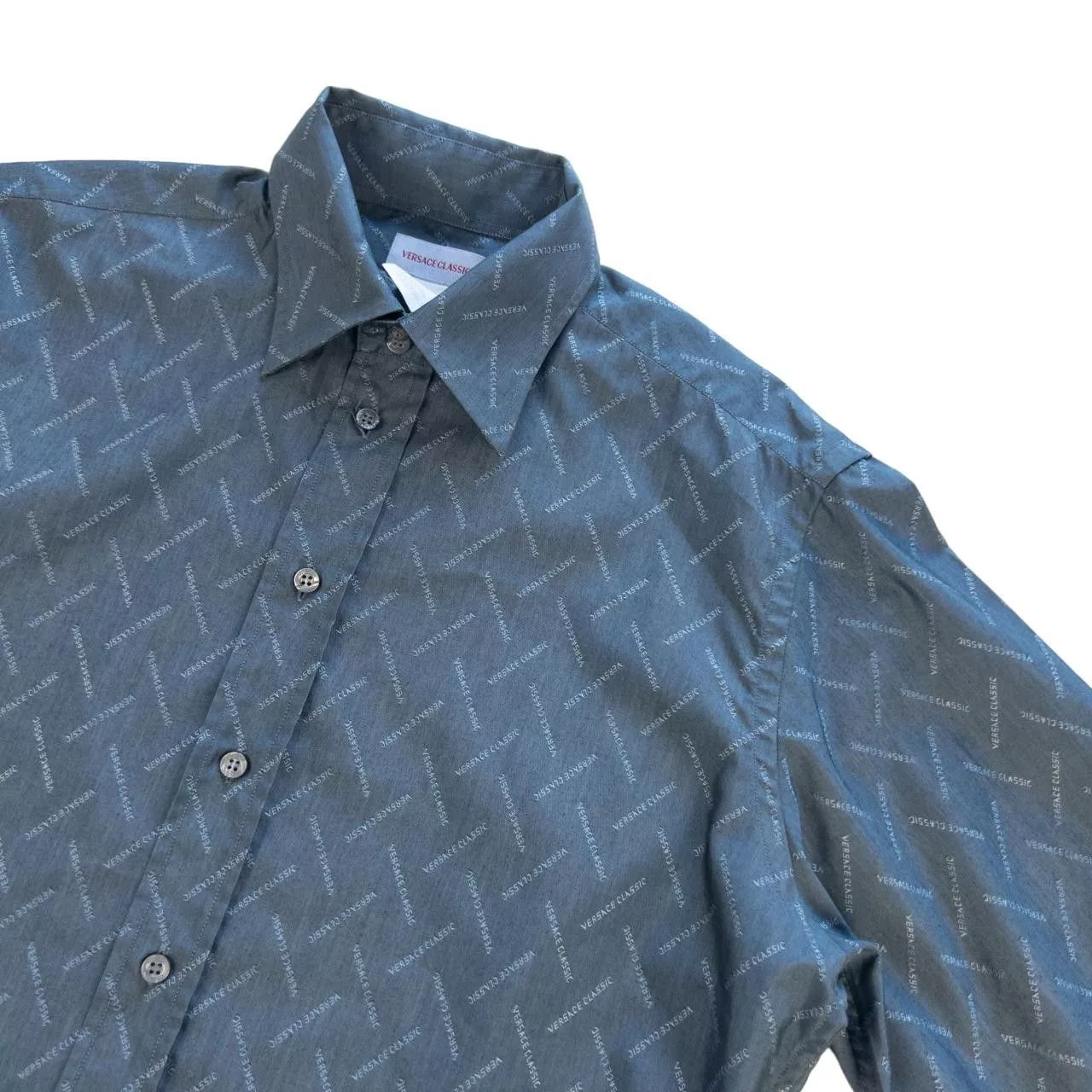 Versace Shirts Button Ups Vintage Versace Monogram Button Up Shirt Size M Gray