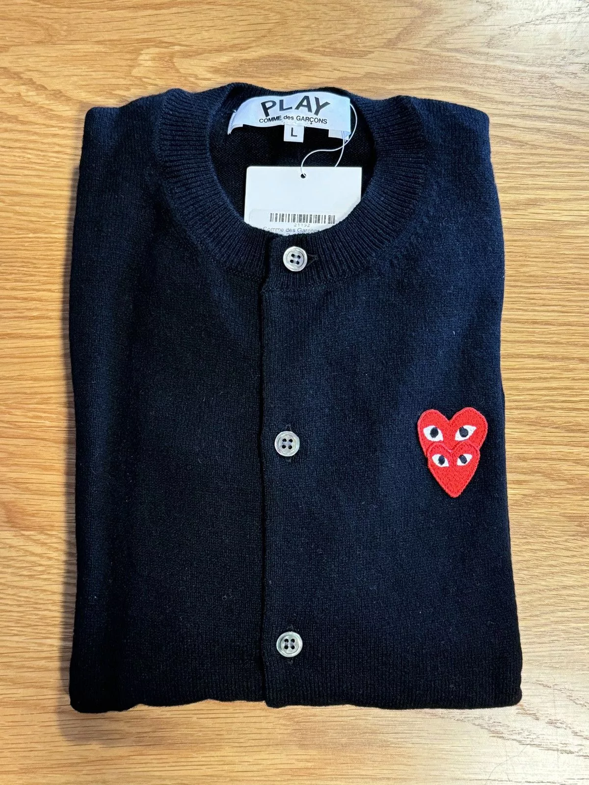 Comme des Garcons PLAY Sweaters Comme des Garcons PLAY Comme Des Garćons Play overlapping heart wool cardigan Black