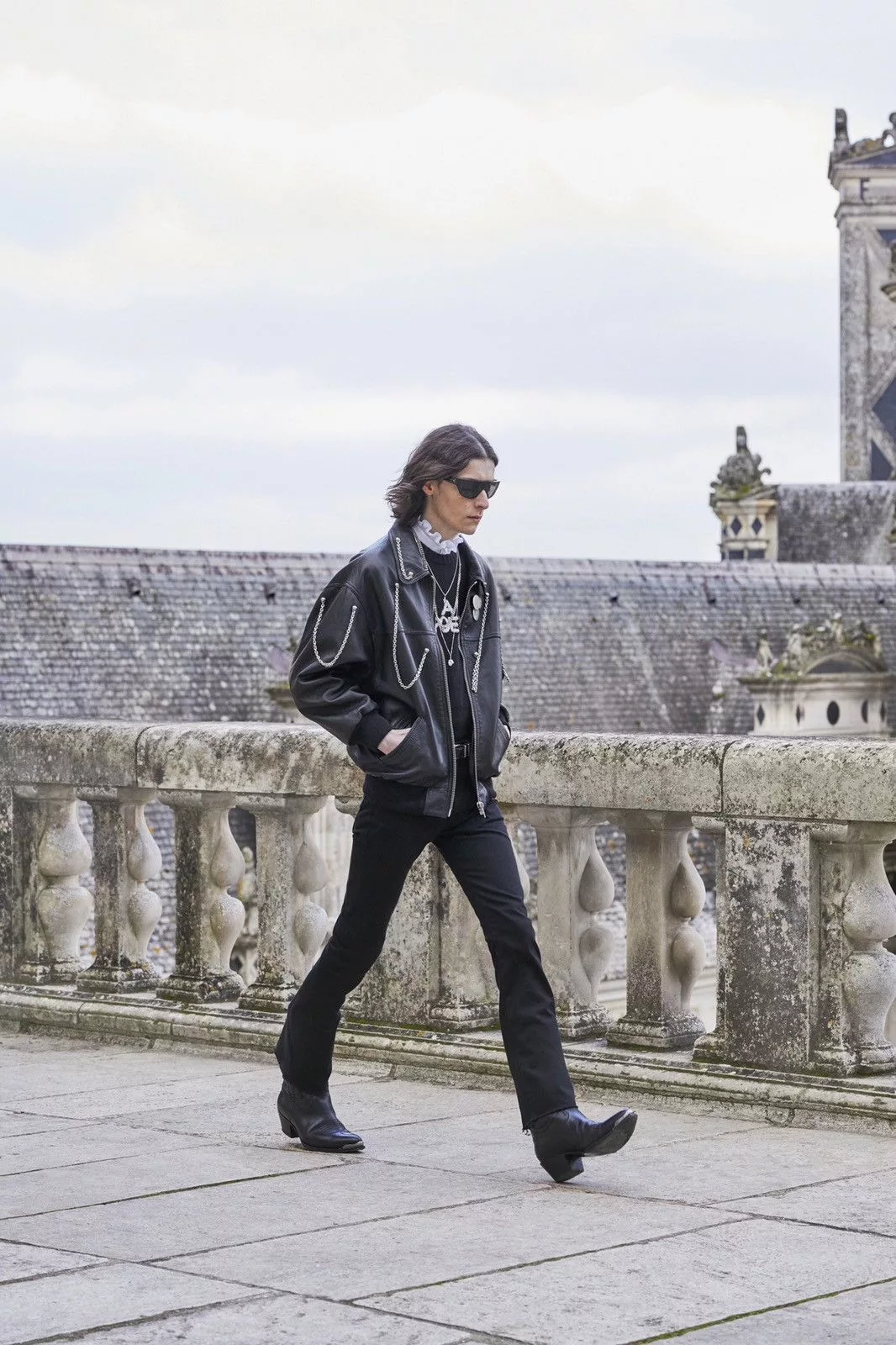 Celine Leather Jackets Celine × Hedi Slimane CELINE Oversized chains Leather Blouson Jacket Black