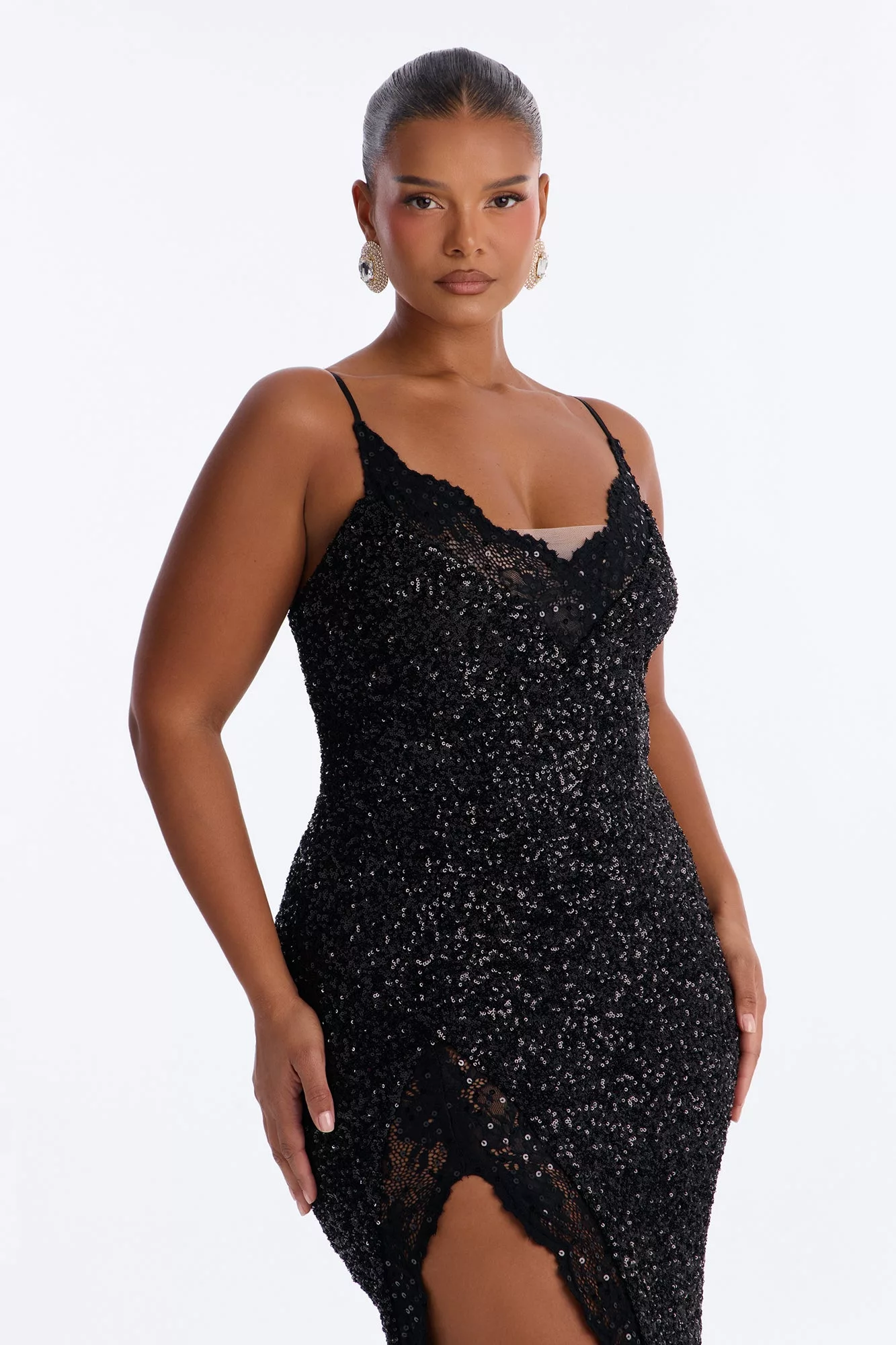 Danica Sequin Lace Maxi Dress - Black