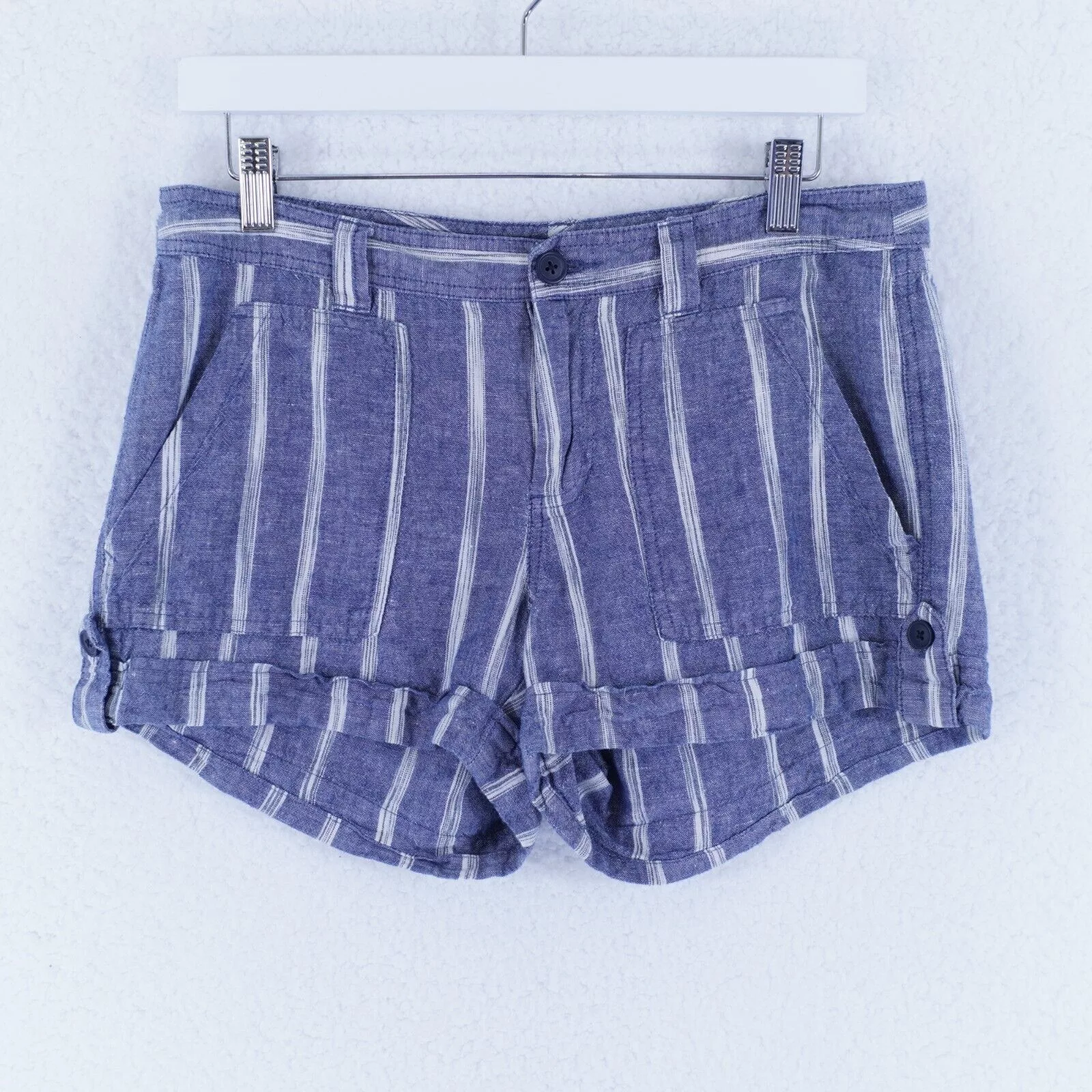 Gap Shorts Gap Blue Striped Linen Cotton Rolled Tab Shorts Size 6 Low R