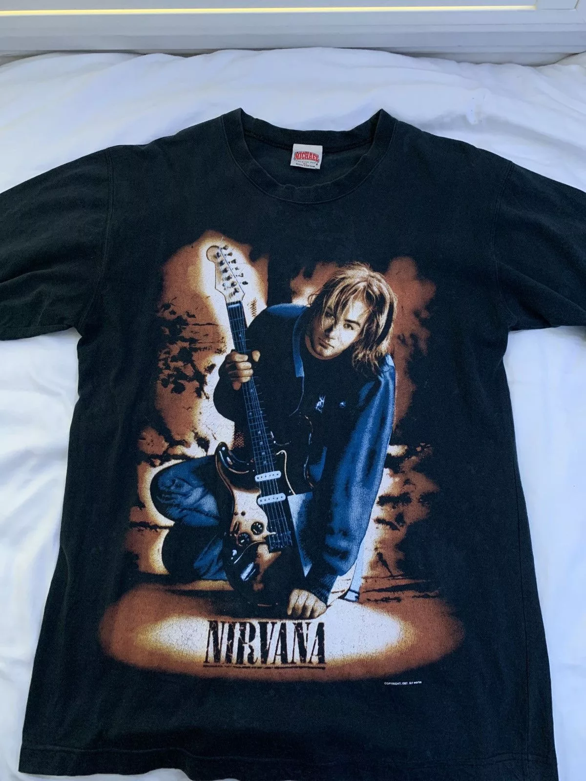 Nirvana Short Sleeve T Shirts Vintage Nirvana 1997 tee Black