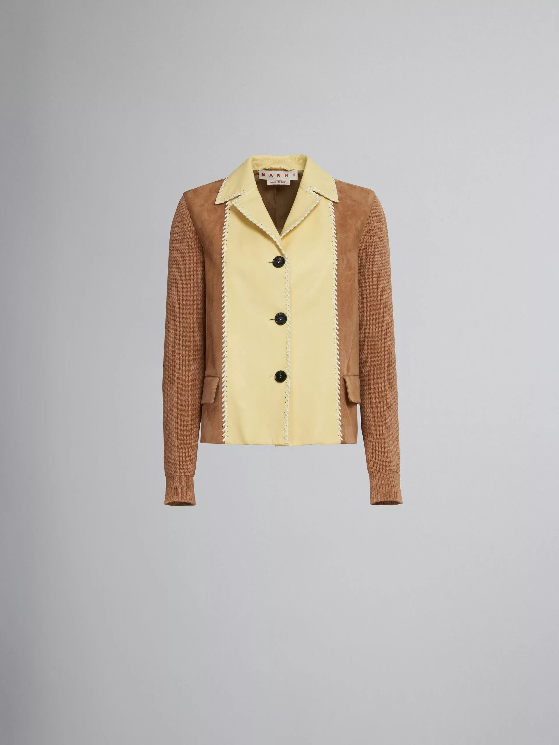 Marni Leather Jackets Marni o1srvl11e0624 Leather Jacket in Brown/Yellow