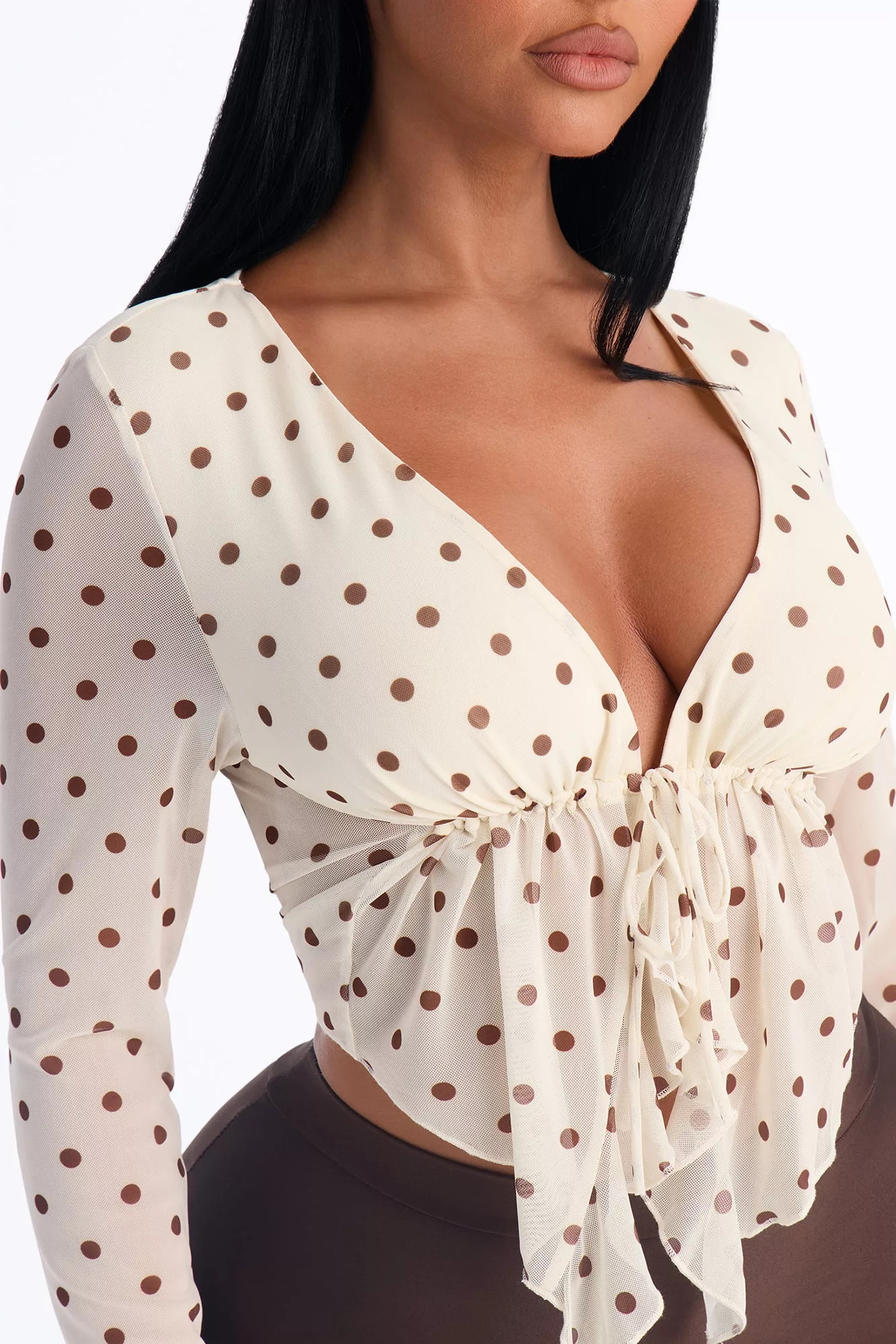 Melissa Polka Dot Ruffle Mesh Flyaway Top - Cream/combo