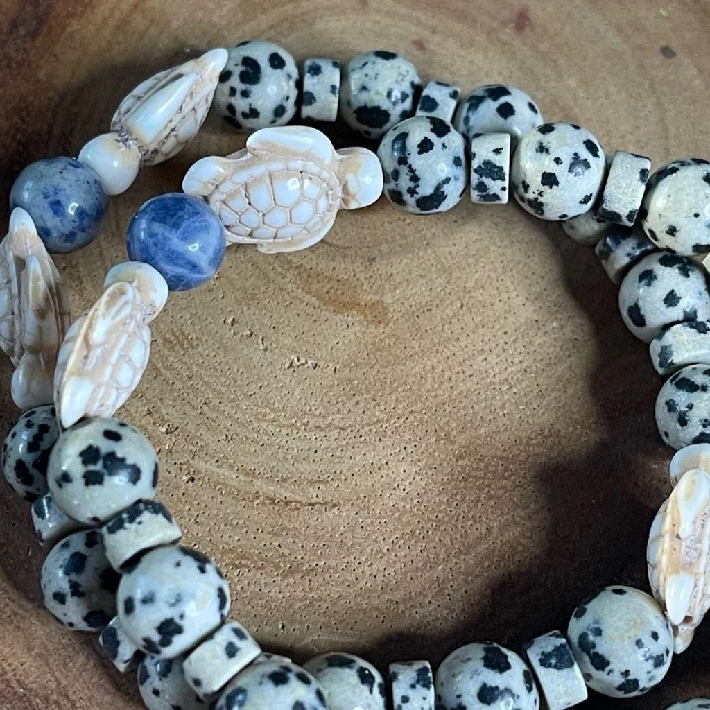 Other Bracelets Other Sea turtle blue dot stone Dalmatian jasper stretch bracelet crystal beaded