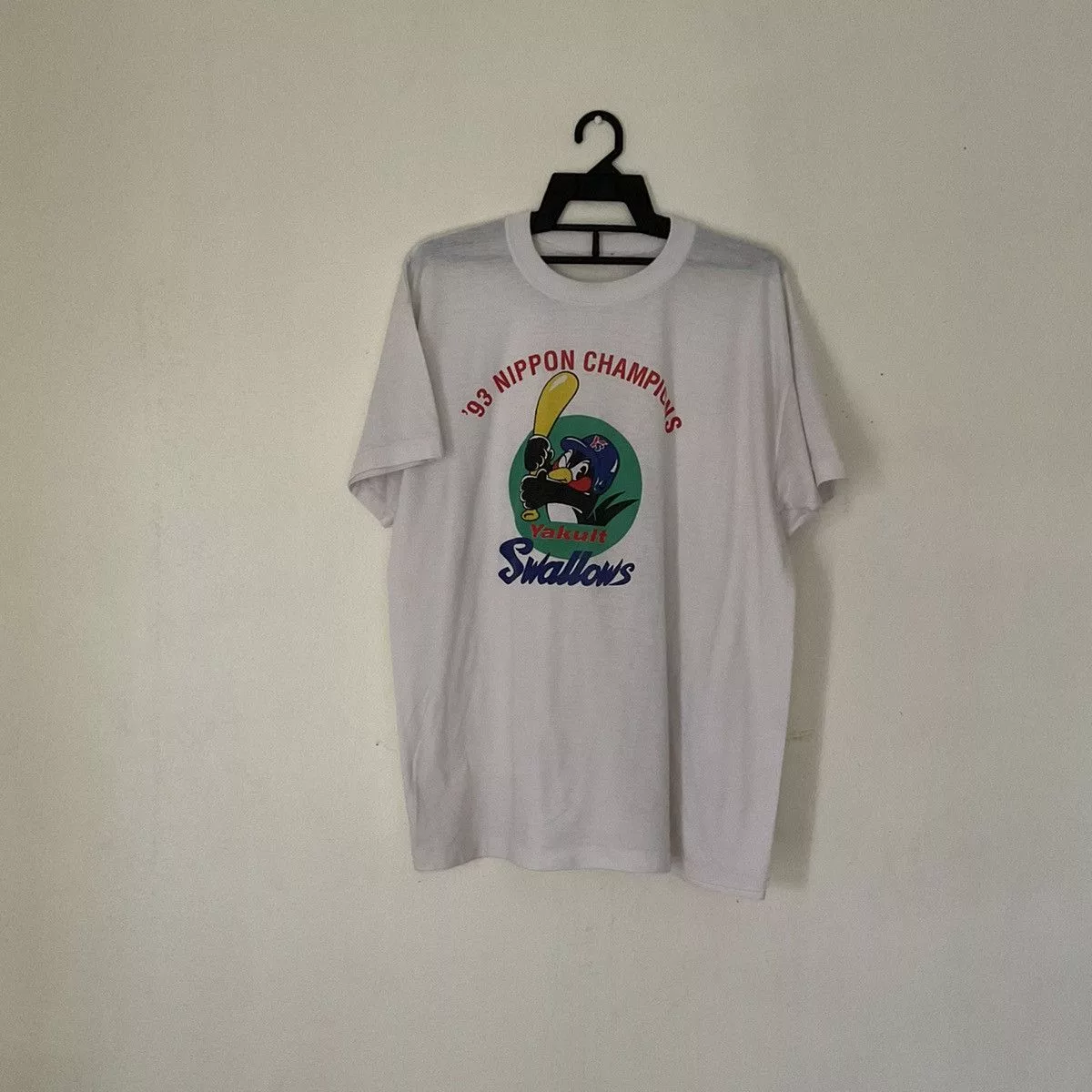 Japanese Brand Short Sleeve T Shirts Japanese Brand × Vintage Vintage '93 Yakult Swallows Baseball Promo Nippon Champions White Sportswear